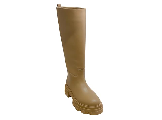 Autre Marque Gia Borghini Gia X Pernille Teisbaek Cappucino Tall Combat Boots Beige Pelle  ref.937333