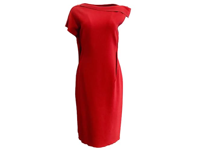 Asymmetrisches Kleid mit Rohnaht von Lanvin aus roter Wolle  ref.937354