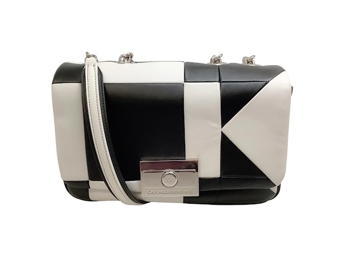Calvin Klein 205W39NYC Black / White Billie Flap Bag Leather  ref.937363