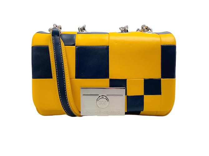 Calvin Klein 205W39NYC Navy / Yellow Billie Flap Bag Blue Leather  ref.937366