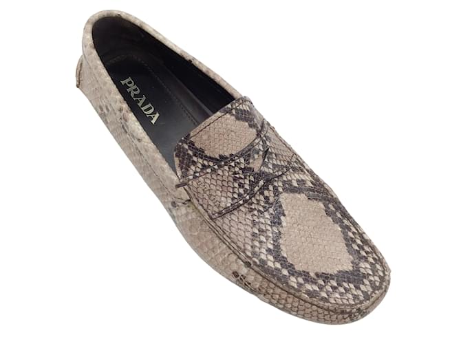Prada Men's Beige Multi Python Leather Driving Loafers Grey Exotic leather  ref.937377