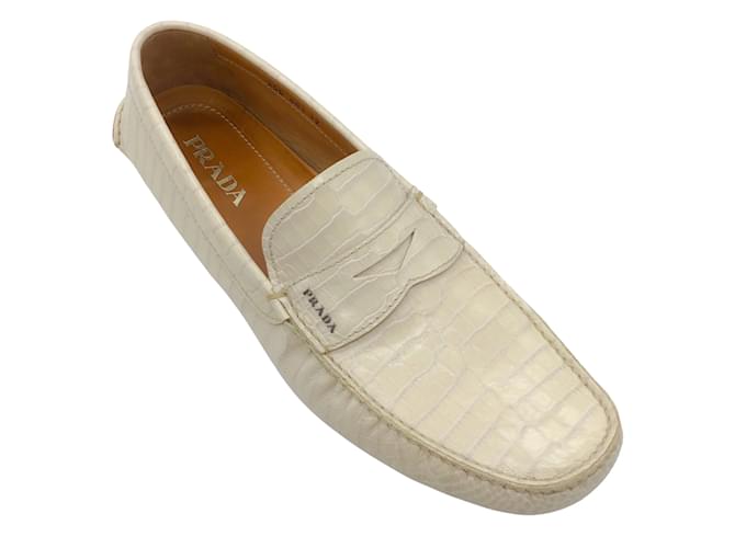 Prada Herren-Loafer aus elfenbeinfarbenem Krokodilleder Weiß Exotisches Leder  ref.937380