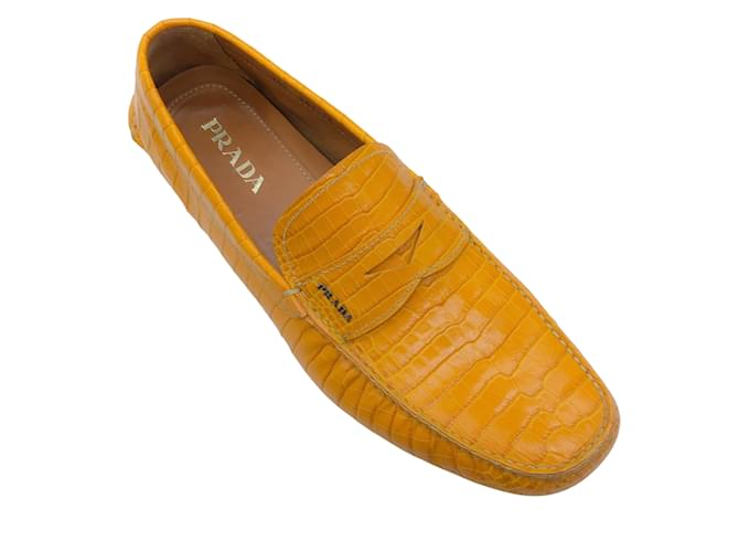 Prada Men's Mustard Crocodile Leather Driving Loafers Yellow Exotic leather  ref.937381