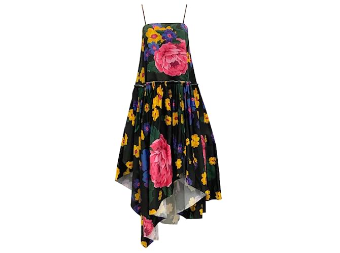 Marques Almeida Black Cotton Floral Print Spaghetti Strap Dress  ref.937386