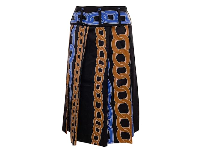 Marni Black Multi Chain Print Pleated Wool Skirt  ref.937431