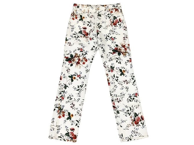 Jeans Erdem branco multi floral de perna reta