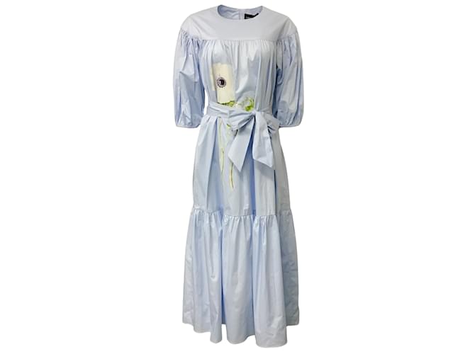 Vestido largo informal con manga abullonada de algodón a capas de papaver azul claro de Cynthia Rowley  ref.937482