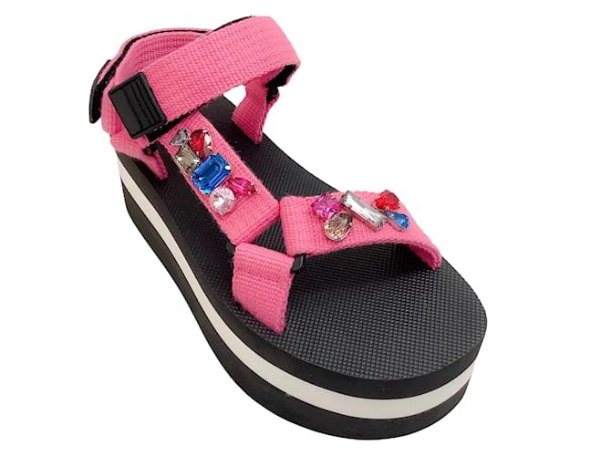 Marni Pink Camellia Crystal Embellished Platform Sandals Cloth  ref.937513