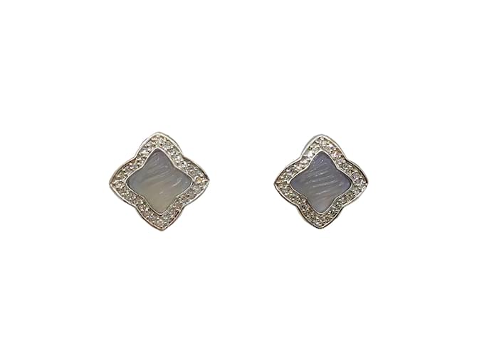 David Yurman Silver 18k White Gold Dyed Chalcedony & Diamonds Earrings Silvery  ref.937541