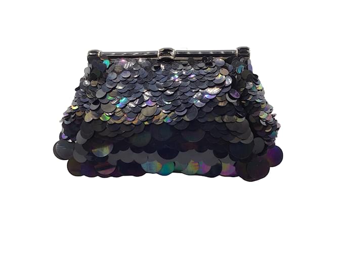 Judith Leiber Black Iridescent Round Sequined Paillette Clutch Bag Synthetic  ref.937580