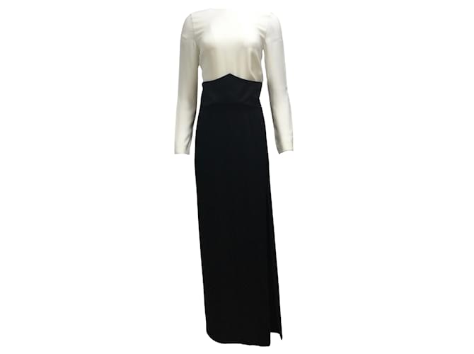 Autre Marque Judy Zhang Ivory / Black Two-tone Long Sleeved Full-length Silk Formal Dress Cream  ref.937594