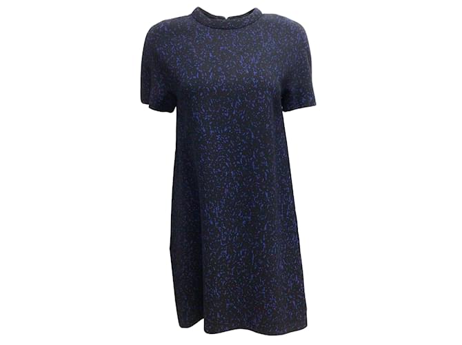 Proenza Schouler Black / Blue Printed Short-sleeved Crepe Short Casual Dress Viscose  ref.937603