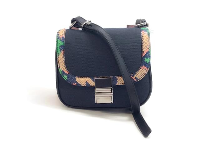 Proenza Schouler Snakeskin Trimmed Navy Snake Canvas Cross Body Bag