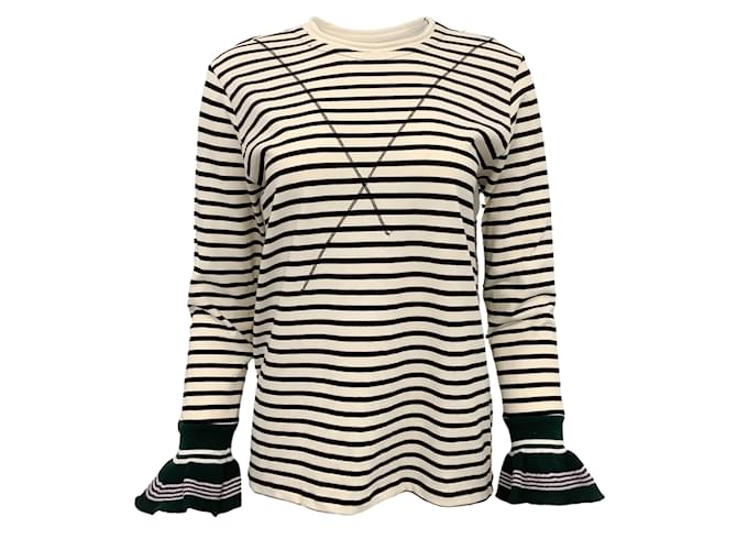 R13 Black / Ivory Striped Long Sleeve Tee with Bell Sleeves Cream Cotton  ref.937618