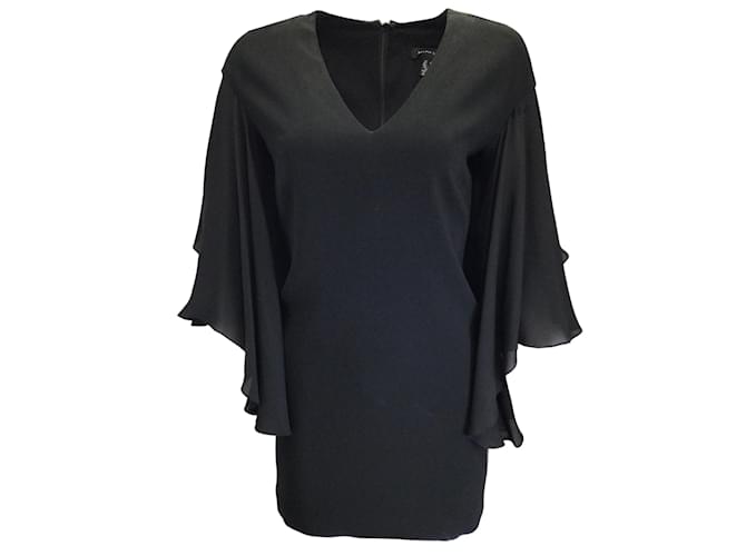 Ralph Lauren Black Label Mini-robe en crêpe à manches volantées noires Viscose  ref.937625