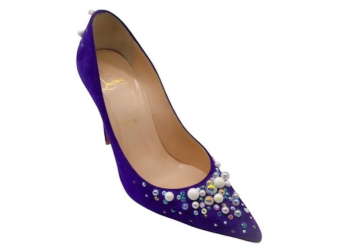 Christian Louboutin Candidate 100 Purple Embellished Pointed Toe Suede Pumps  ref.937646