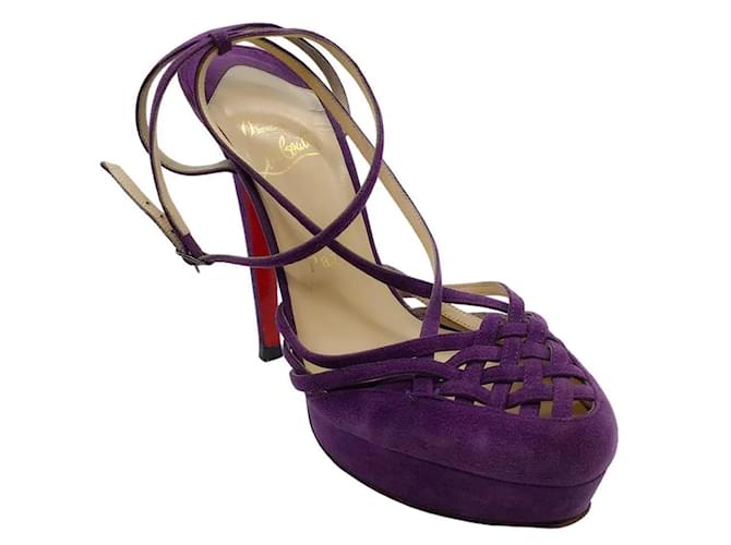 Christian Louboutin Violet Woven Front Ankle Strap Platforms Suede  ref.937651