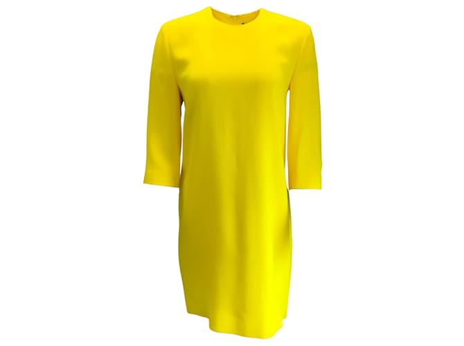 Vestido recto de crepé amarillo con manga tres cuartos de Ralph Lauren Black Label Viscosa  ref.937660