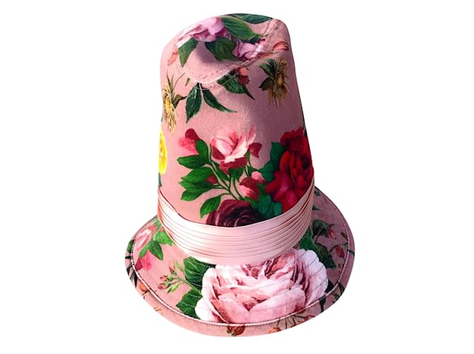 Dolce & Gabbana Sombrero de pescador rosa con flores de terciopelo multicolor Algodón  ref.937681