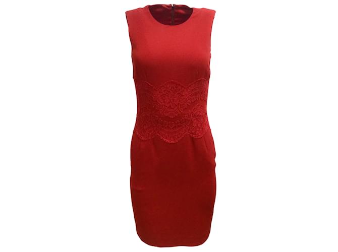 Dolce & Gabbana Rotes, ärmelloses, formelles Minikleid aus Krepp mit Spitzenbesatz Viskose  ref.937685