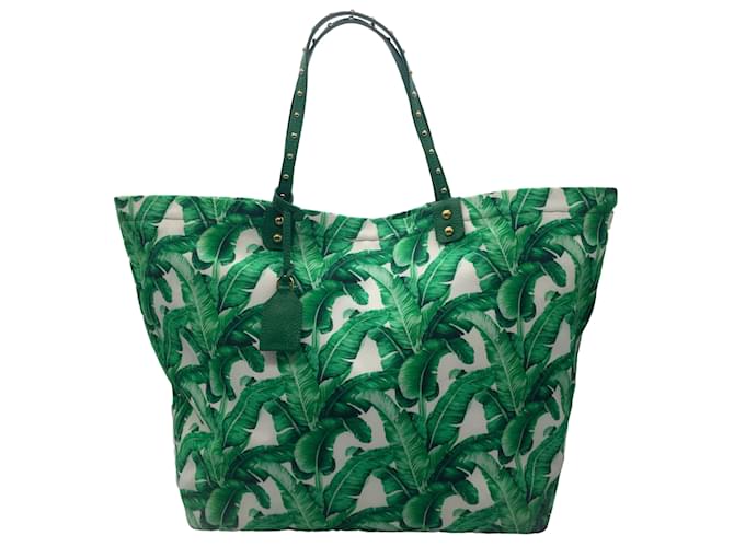 Dolce & Gabbana Shopping Beatrice Banana Leaf Print Green Canvas Tote Cloth  ref.937687