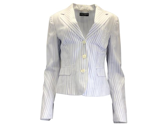 Dolce & Gabbana White / Blue Striped Cotton Blazer  ref.937690