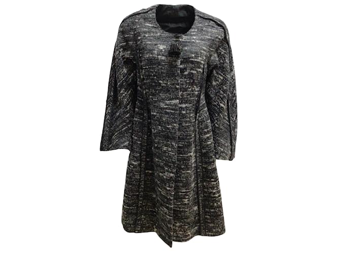 Donna Karan Nueva York Otoño 2010 Abrigo de tweed de lana negro y gris de largo medio  ref.937696