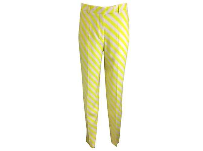 Dries van Noten Beige / Neon Yellow Striped Crepe Trousers / Pants Viscose  ref.937699