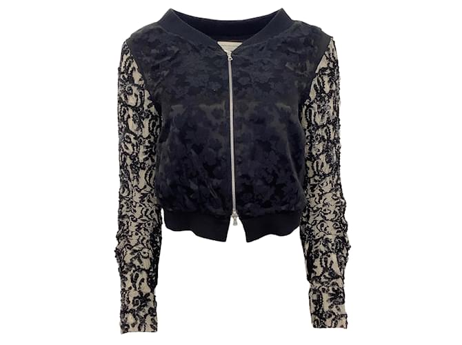 Dries van Noten Black  / Tan Sequin and Lace Bomber Jacket Synthetic  ref.937700