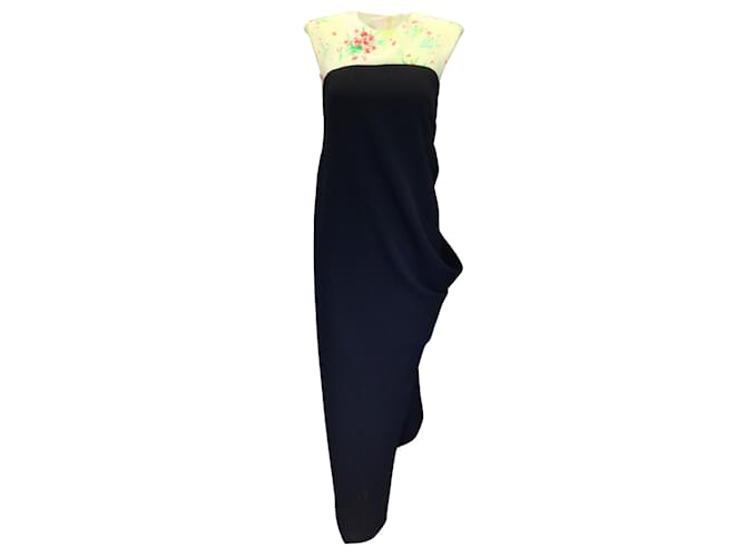 Dries van Noten Black / Light Green Multi Floral Printed Crepe Dress Polyester  ref.937703