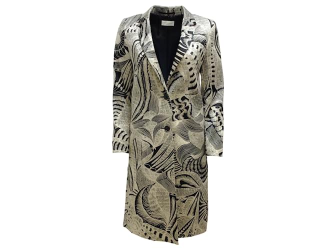 Dries van Noten Black and Ivory Embroidered Coat Polyester  ref.937705