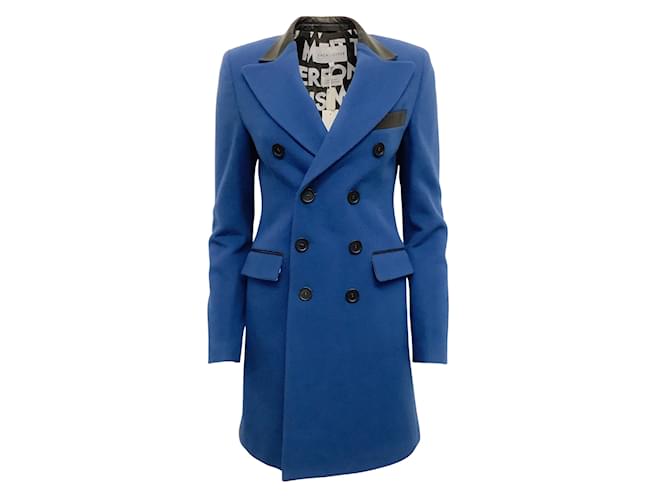 Each x Other Blue Wool and Cashmere Double Breasted Coat with Leather Trim  ref.937739