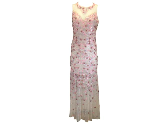 Elie Tahari Pink Augenie Beaded and Floral Sequined Embellished Sleeveless Gown / formal dress Synthetic  ref.937749