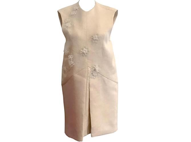 ELLERY Beige Sleeveless Linen Embellished Cocktail Dress  ref.937750