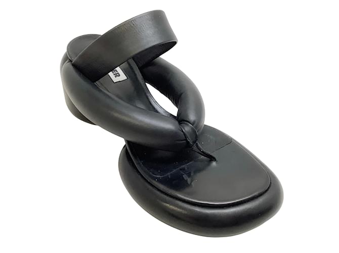 Sandales à plateforme rembourrées en cuir noir Jil Sander  ref.937756