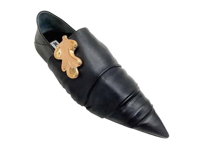 Jil Sander Black Leather Pointed Wrap Loafers  ref.937758