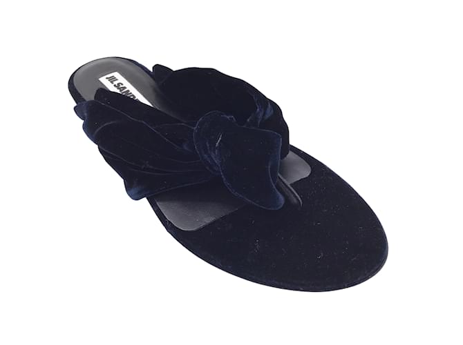 Jil Sander Dark Blue Velvet Knot Thong Sandals  ref.937762