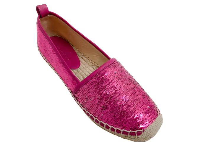 Jimmy Choo Jazzberry Paska Espadrilles mit Pailletten Pink Leinwand  ref.937786