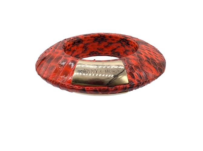 Jimmy Choo vermelho / Pulseira de couro de pele de cobra grossa preta Couros exóticos  ref.937796