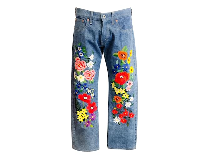 Junya Watanabe COMME des GARÇONS Jeans a gamba dritta con ricamo floreale multicolore lavaggio medio Cotone  ref.937811