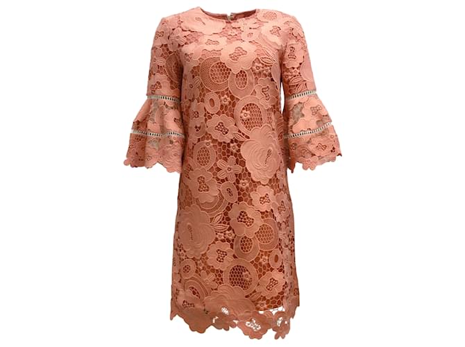 Lela Rose Peach Pink Bell Sleeved Floral Lace Cocktail Dress Synthetic  ref.937832