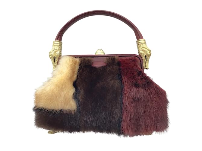 Autre Marque Kieselstein-Cord Burgundy Multi Mink Fur and Leather Top Handle Bag Fourrure Multicolore  ref.937844