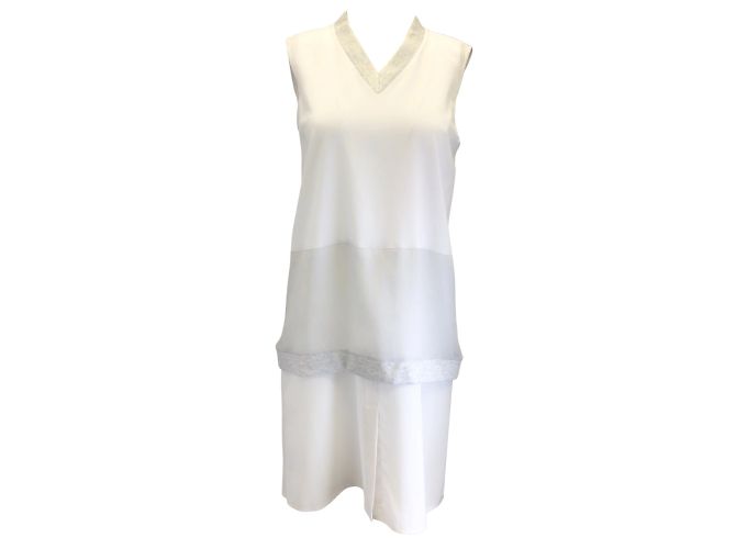 Lorena Antoniazzi Vestido midi de seda cinza claro sem mangas com decote em V