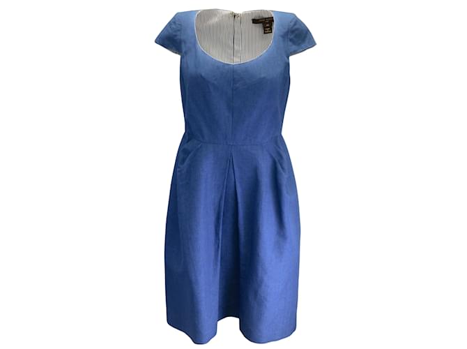 Louis Vuitton Blue Cap Sleeved Linen and Cotton Chambray Dress  ref.937881