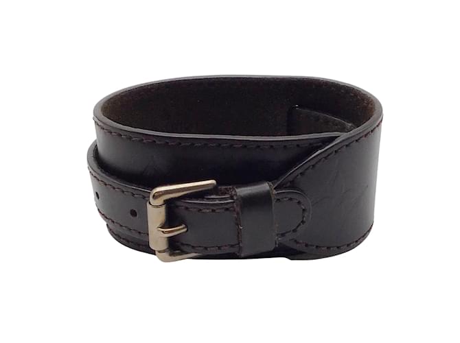 LOUIS VUITTON - Brown leather cuff bracelet