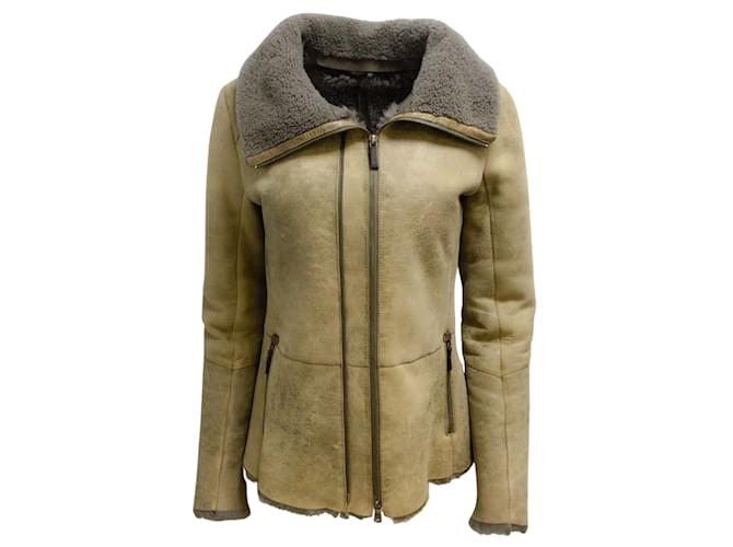 Autre Marque Vespucci Taupe Full Zip Shearling Jacket Brown Leather  ref.937963