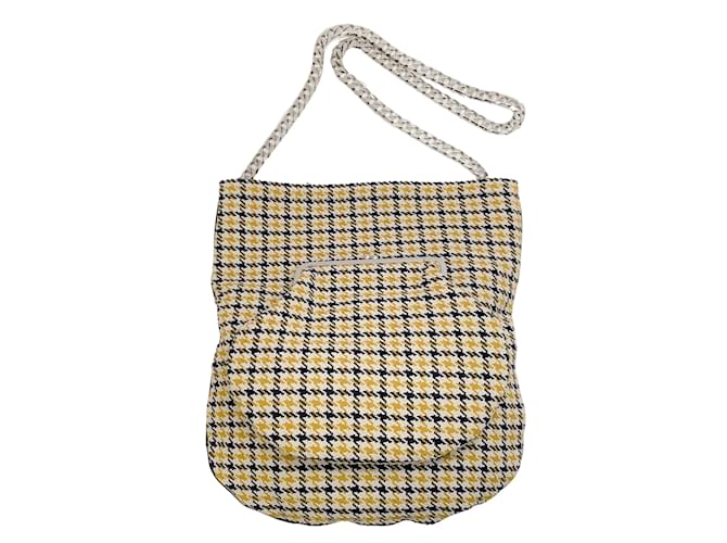 Victoria Beckham Black / Yellow Houndstooth Shoulder Bag With Chain Strap Wool  ref.937966