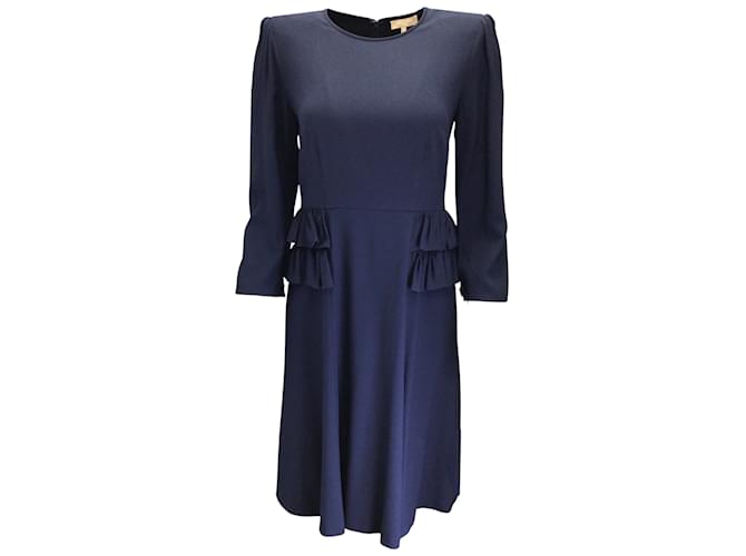 Michael Kors Collection Navy Blue Ruffled Crepe Dress in Maritime Viscose  ref.937992