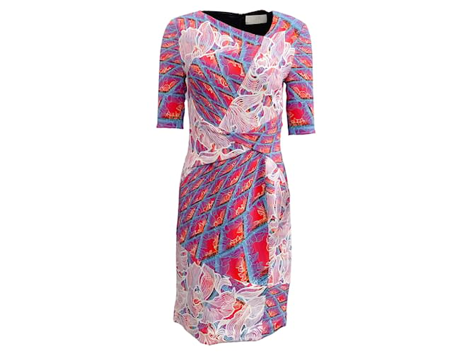 Peter Pilotto Pink Multi Print Crepe Short Sleeved Dress Viscose  ref.938000