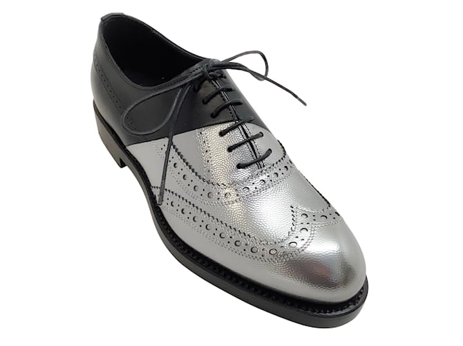Pierre Hardy Silver / Black Brogue Wing Tip Oxfords Silvery Leather  ref.938018